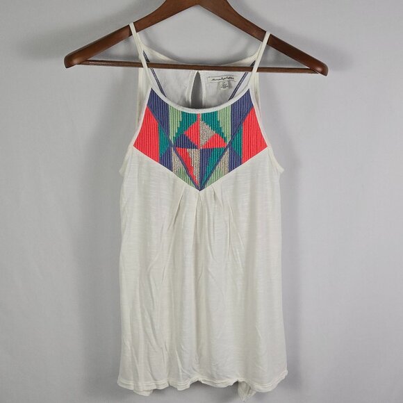 American Eagle Ivory Tunic Top‎ S Embroidered Boho Festival Sleeveless - Picture 1 of 10